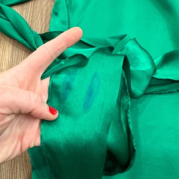 Amanda Uprichard Sandrine Mini Dress in Dark Emerald Green 100% Silk Tie Waist - Picture 10 of 15